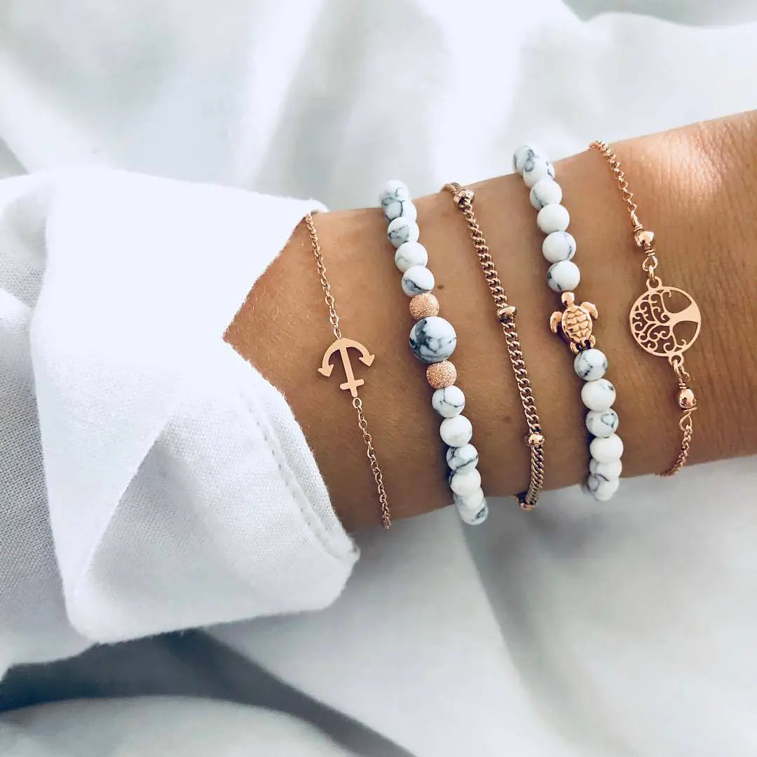 Beaded Chain Bracelet Set for Women