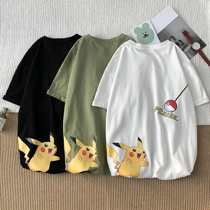 Harajuku Style Pikachu Loose Cotton T-Shirt for Men
