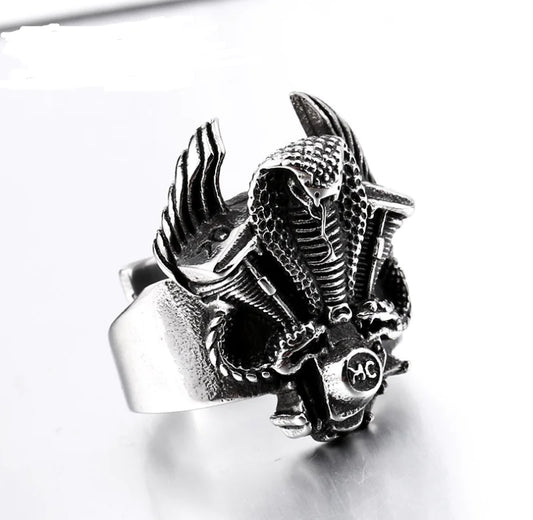 Stainless Steel Cobra Motorcycle Ring, Titanium Steel Ring