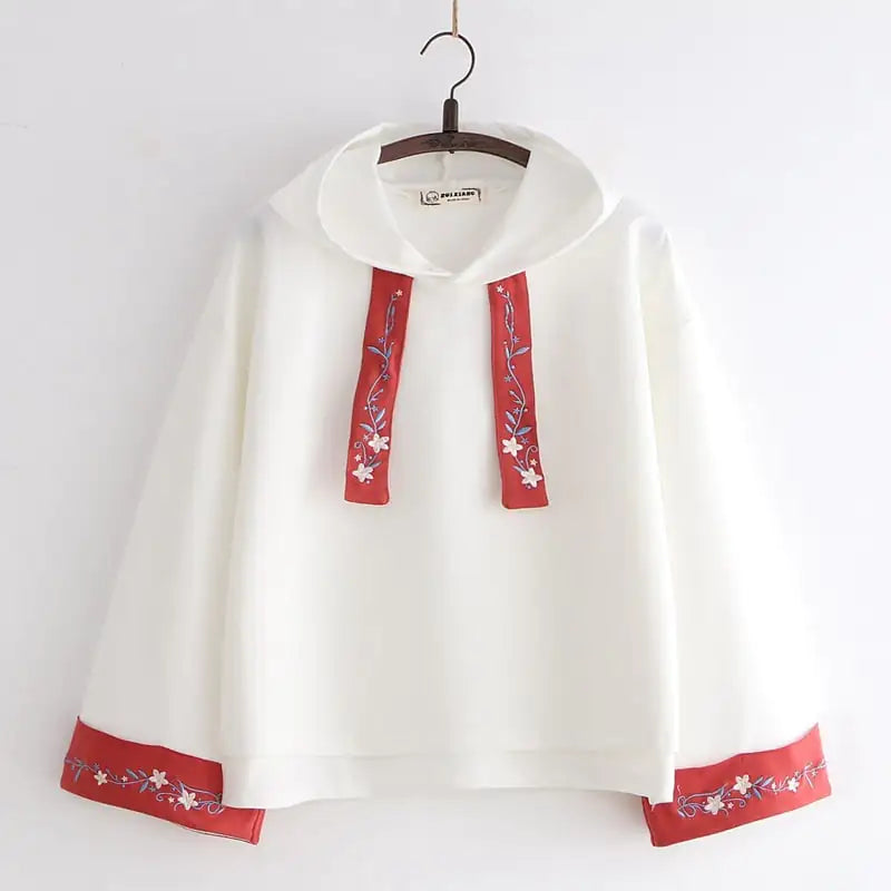 Hooded Solid Color Embroidery Hoodie for Women