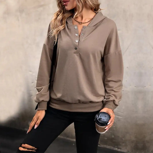 Solid Color Long-Sleeved Hoodie for Women