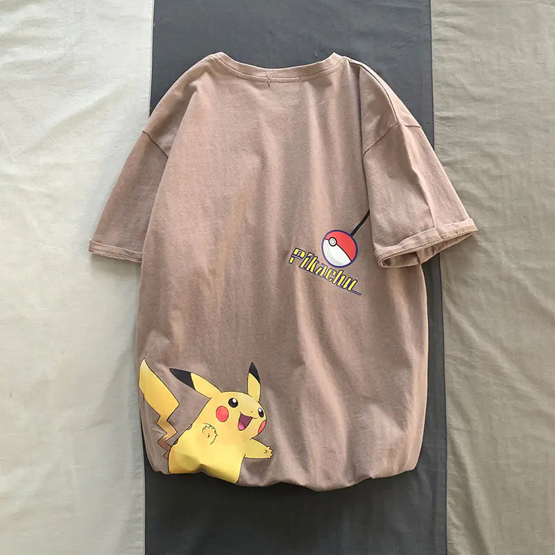 Harajuku Style Pikachu Loose Cotton T-Shirt for Men