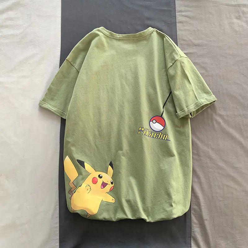 Harajuku Style Pikachu Loose Cotton T-Shirt for Men