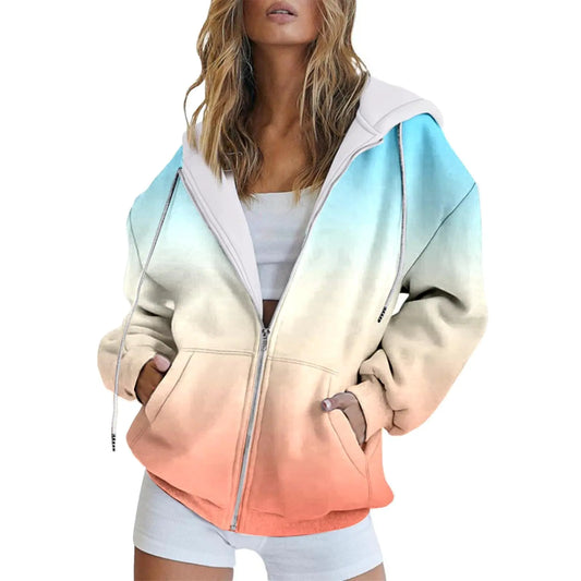 Muyise Solid Zip Hoodie Women