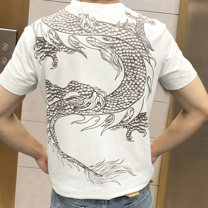 Dragon Rhinestone Short Sleeve T-Shirt for Men 2023