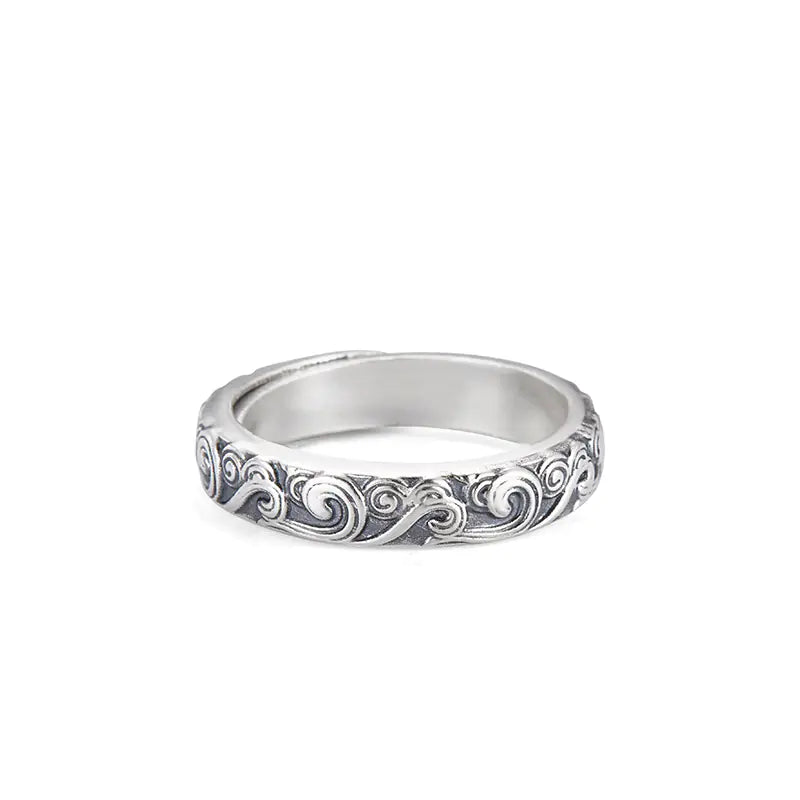 999 Sterling Silver Embossed Auspicious Cloud Ring
