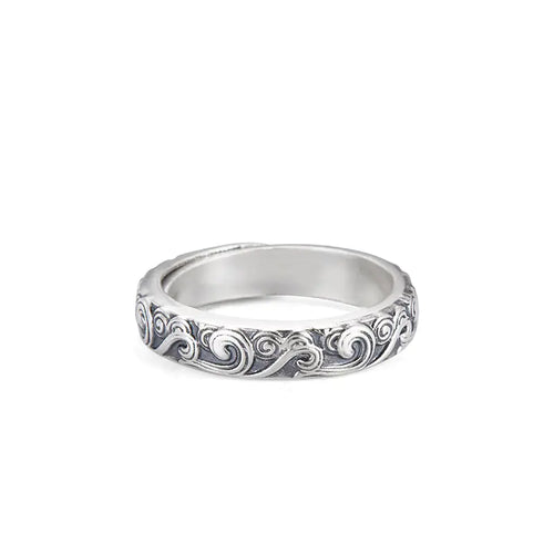 999 Sterling Silver Embossed Auspicious Cloud Ring