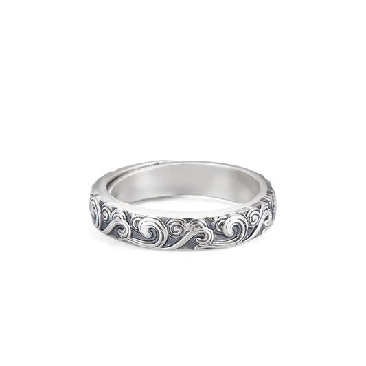 999 Sterling Silver Embossed Auspicious Cloud Ring