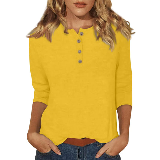 3/4 Sleeve T Shirts for Women Henley Loose Cute Summer Tops