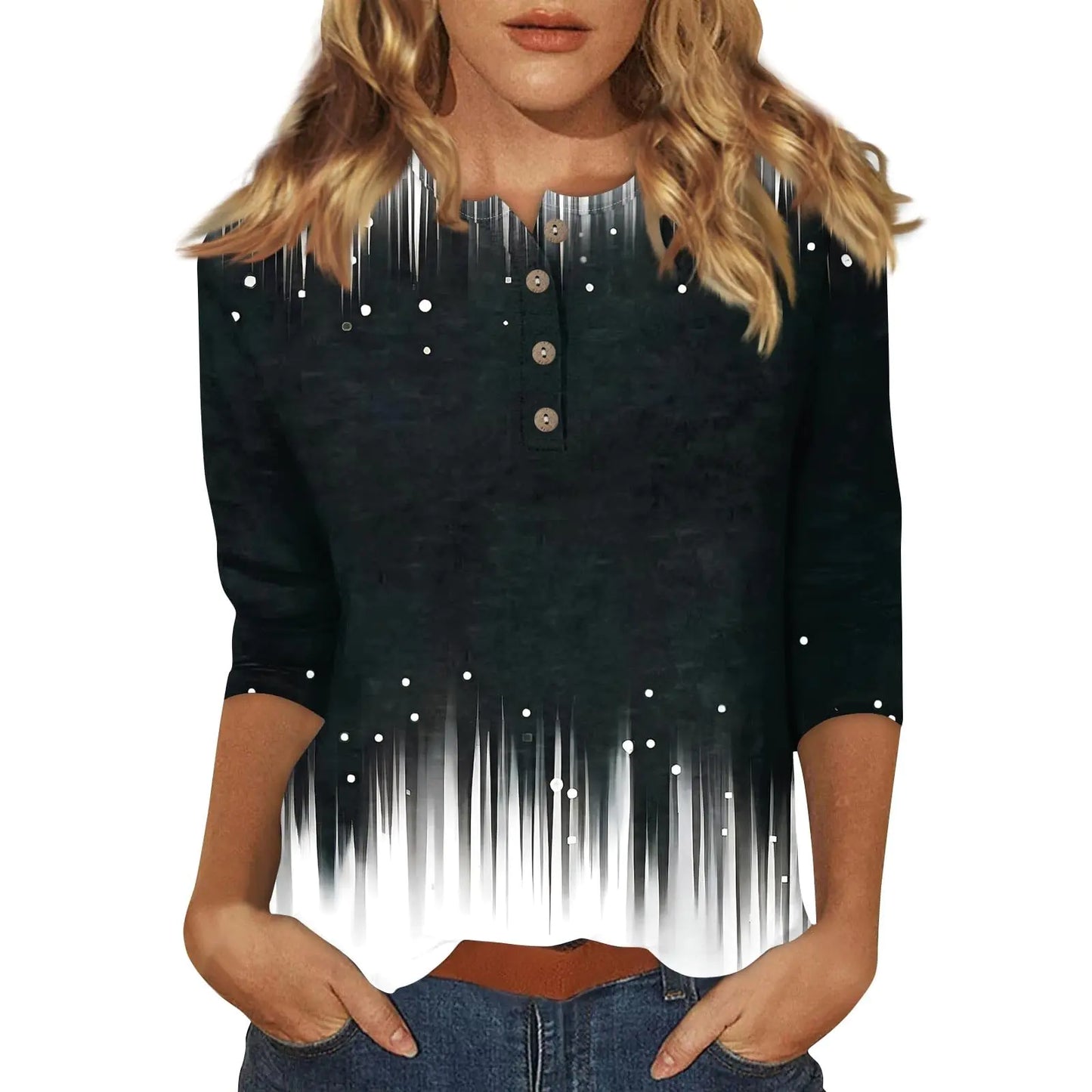 3/4 Sleeve T Shirts for Women Henley Loose Cute Summer Tops