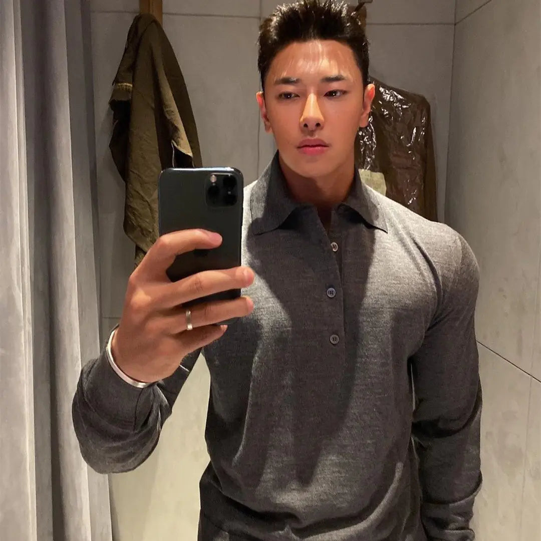 Slim Long-Sleeved Cotton Polo T-Shirt for Men