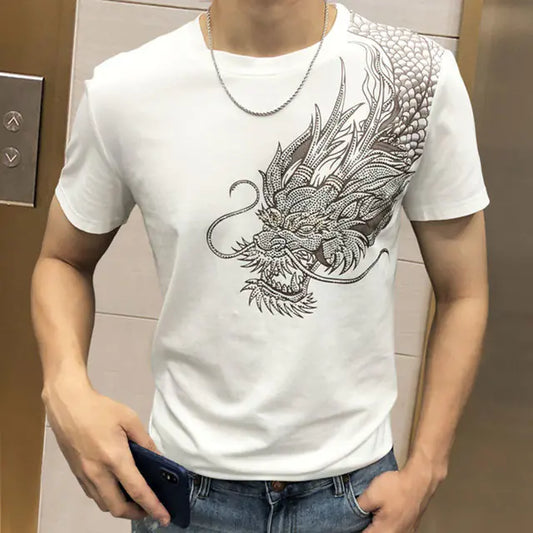 Dragon Rhinestone Short Sleeve T-Shirt for Men 2023