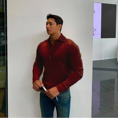Slim Long-Sleeved Cotton Polo T-Shirt for Men
